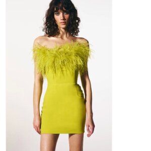 The New Arrivals by Ilkyaz Ozel Strapless Feather-Trim Mini Dress | Size M